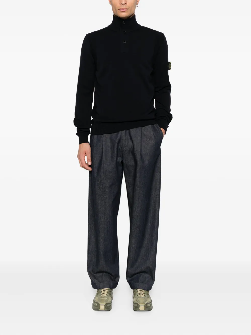 Stone Island Trui met hoge hals en knopen - Blauw