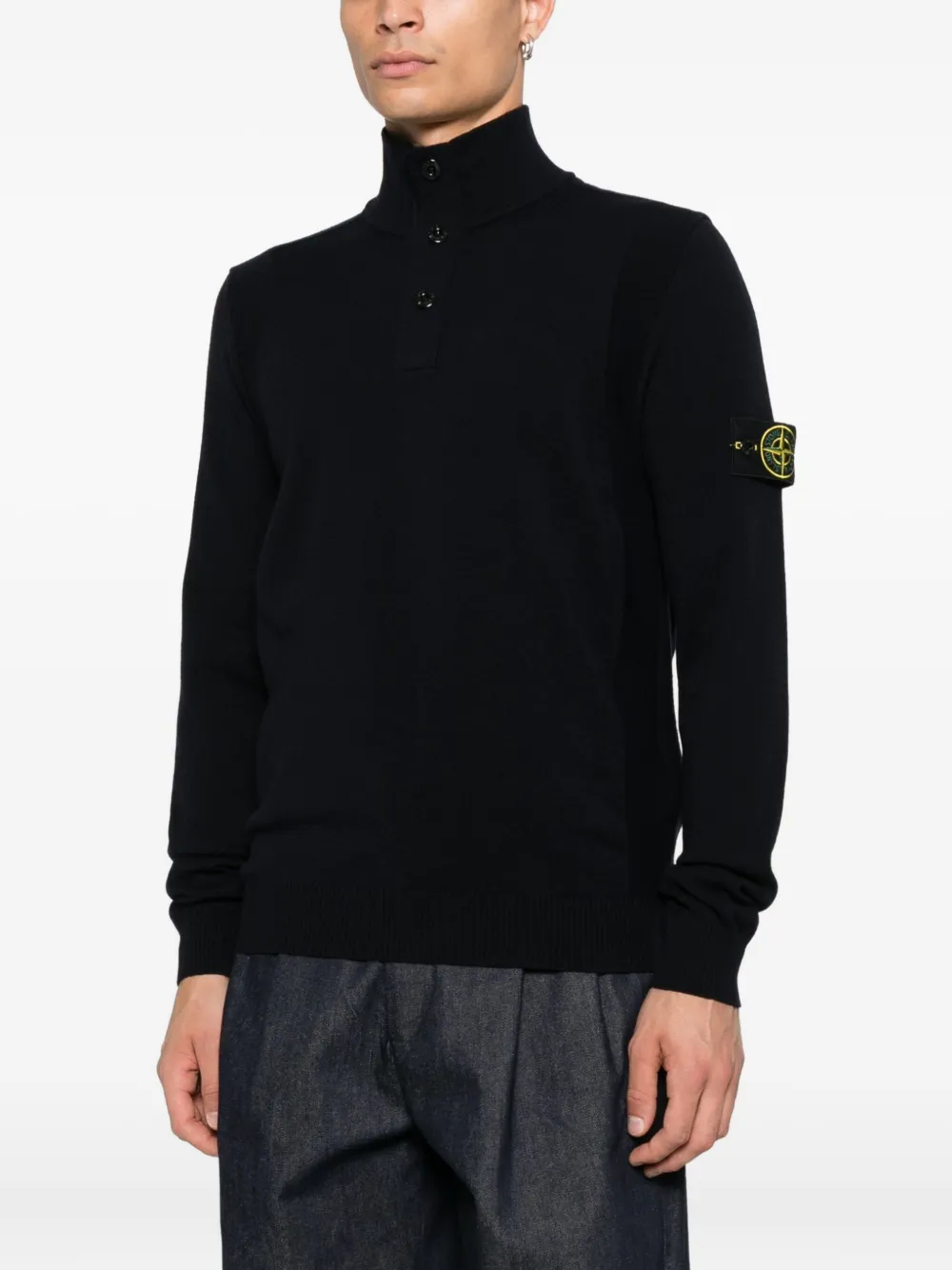 Stone Island Trui met hoge hals en knopen Blauw