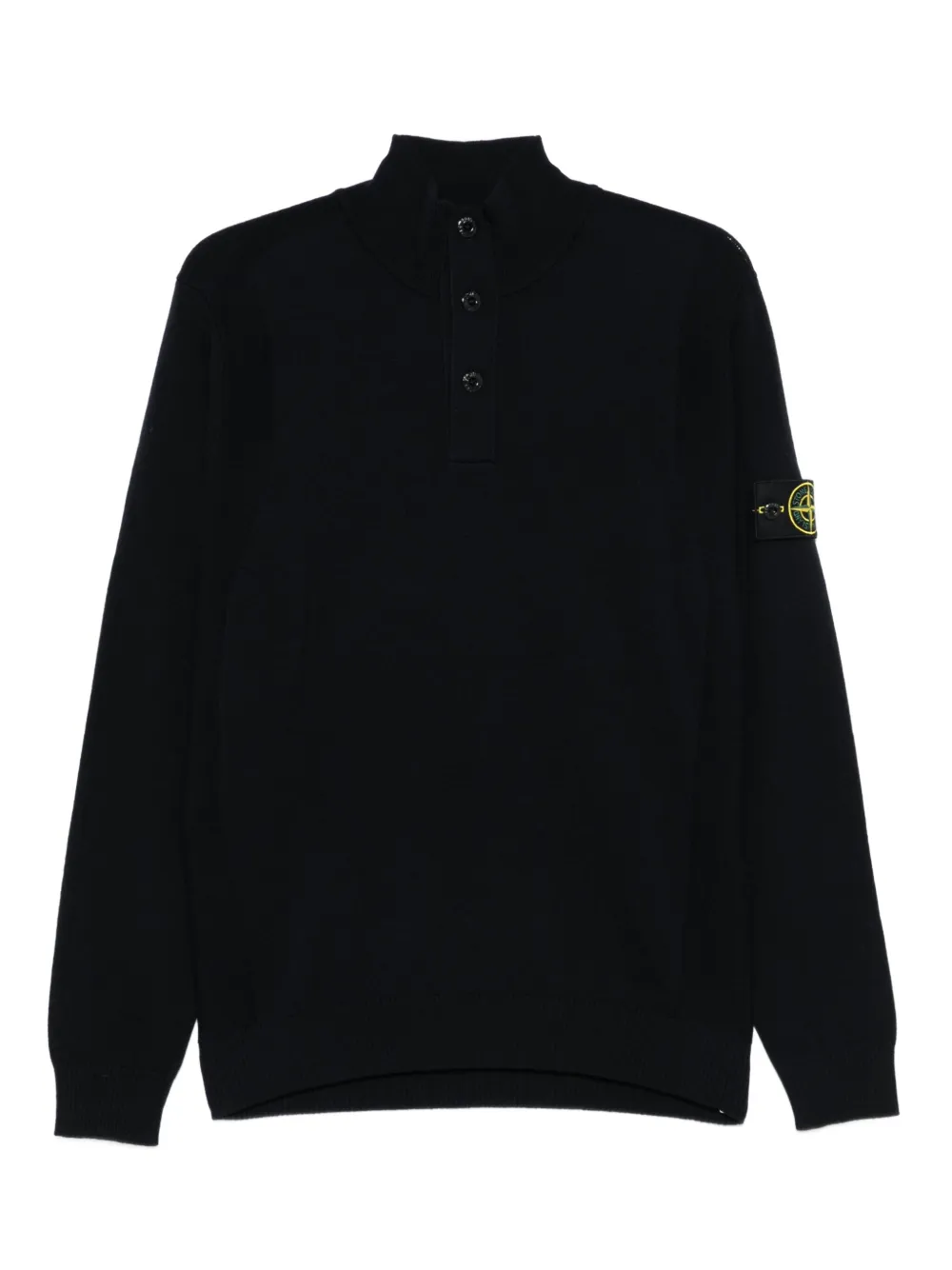 high-neck button sweater
