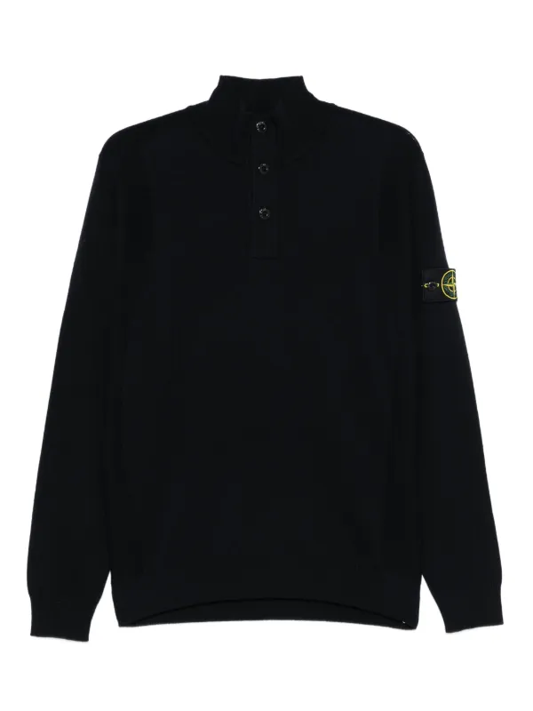 Stone Island Maglione a Collo Alto Con Abbottonatura Blu