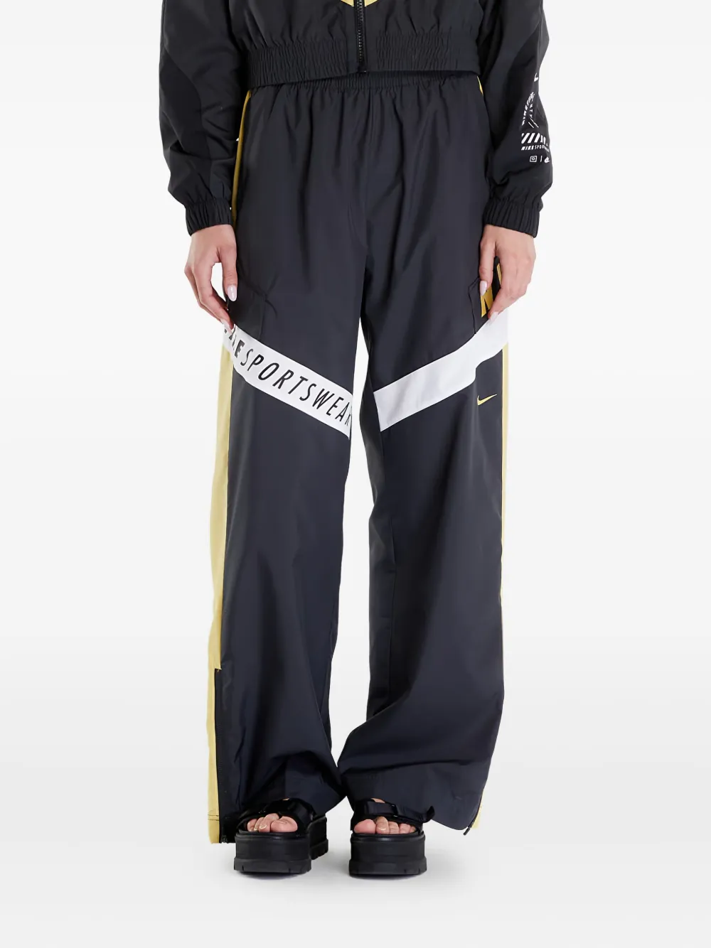 Nike panelled high-waisted trousers Blauw