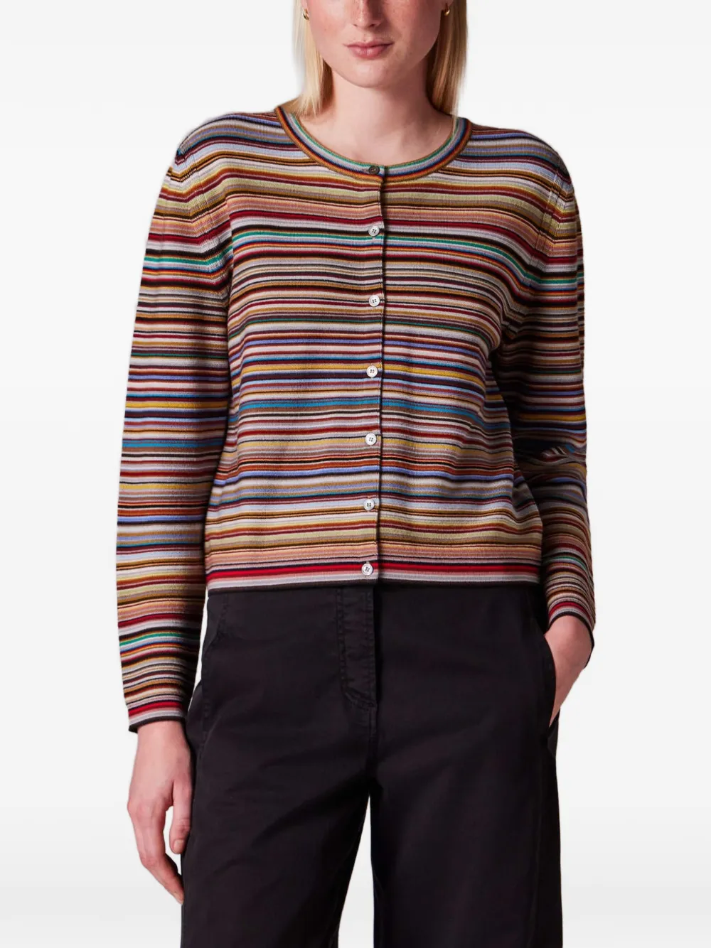 Paul Smith Signature Stripe' Knitted Cardigan in Orange, view 3