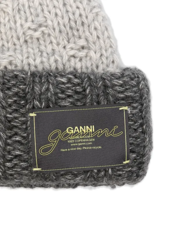 GANNI グレー ニット帽 ロゴ入り GANNI ベレー帽 A4430 5789 ニット