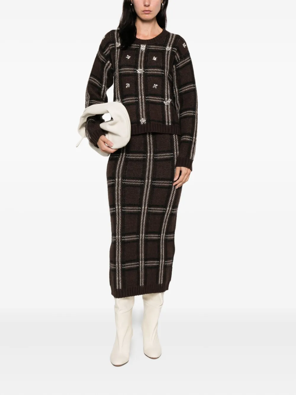 ERMANNO FIRENZE Geruite midi-rok Bruin