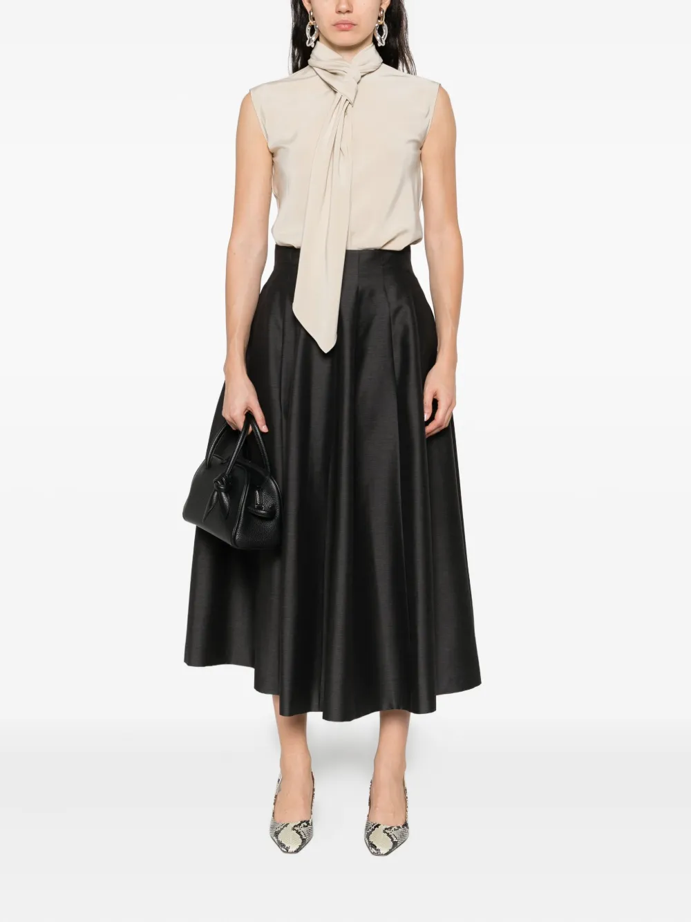 Alberta Ferretti Pleated Midi Skirt In Black
