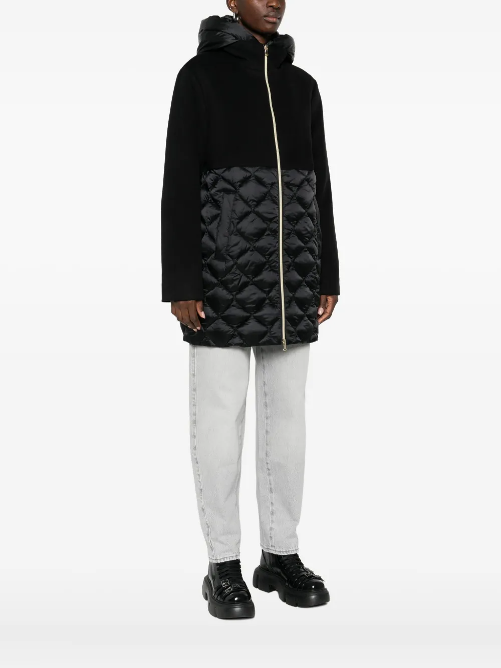 Marella Amore Quilted-panel Hooded Coat In Black