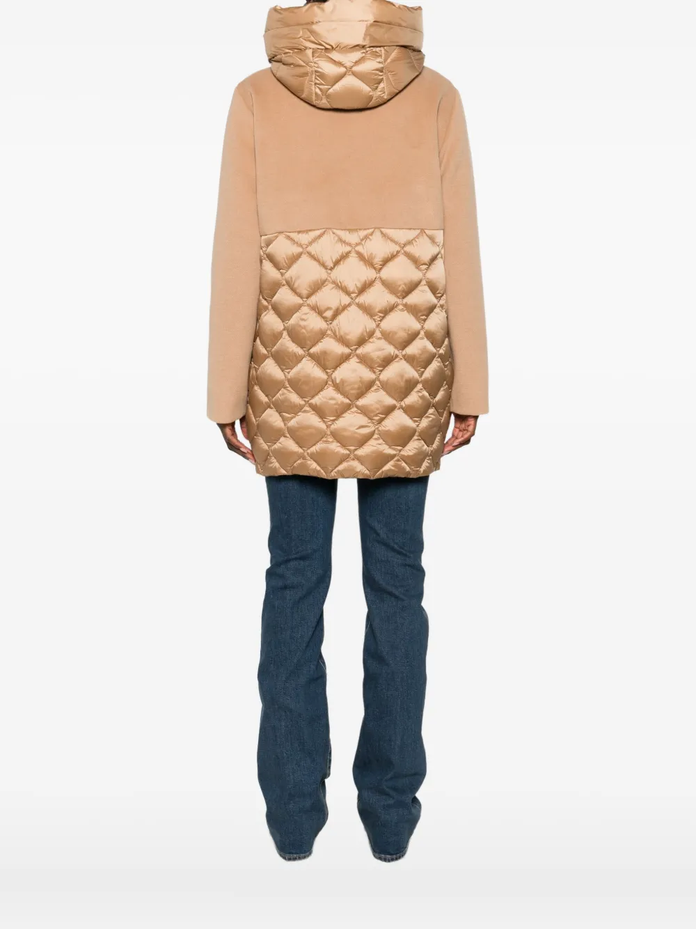 Marella Quilted-panel Hooded Coat In Brown