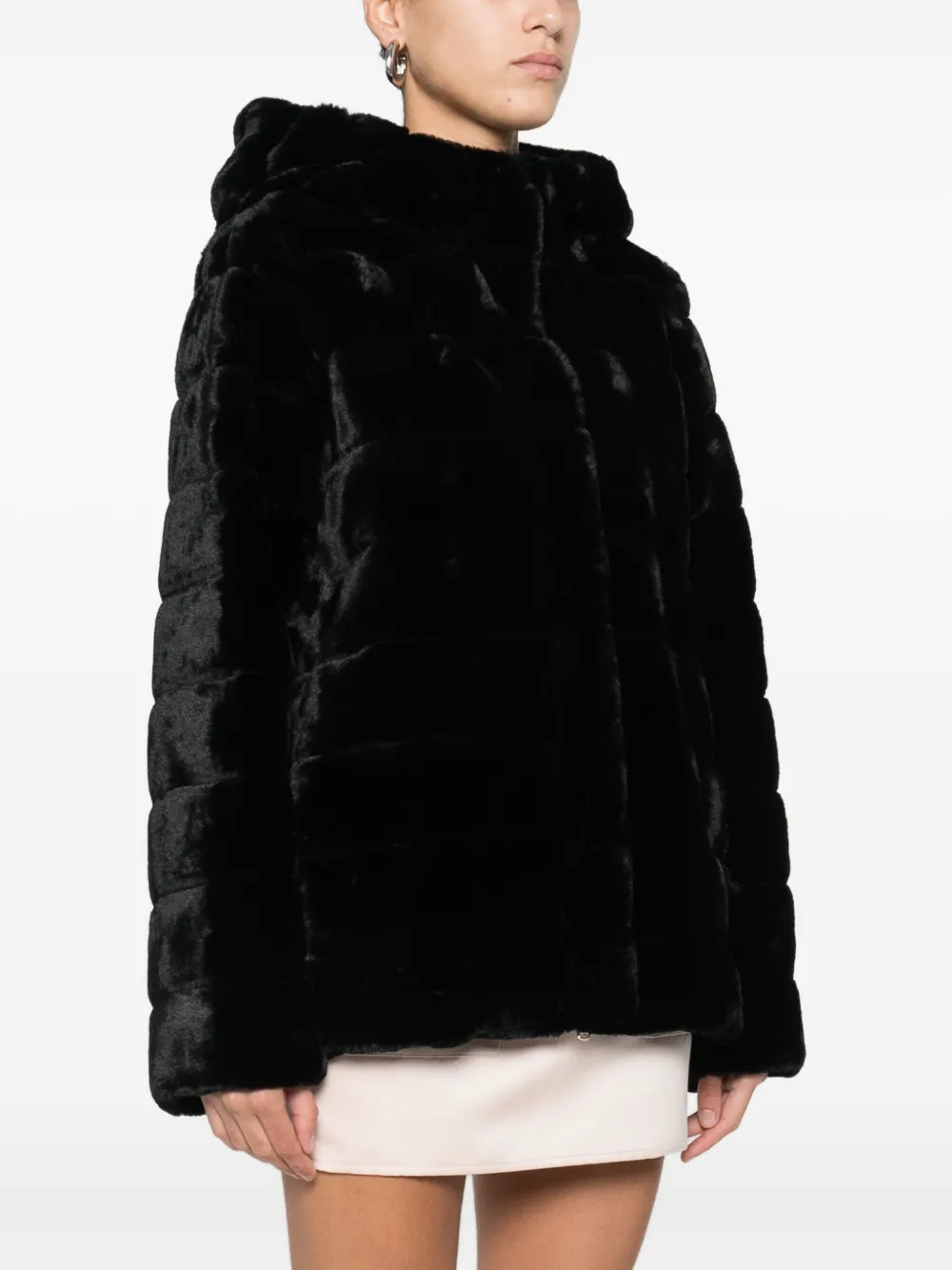 Marella Hooded Faux-fur Jacket In Black