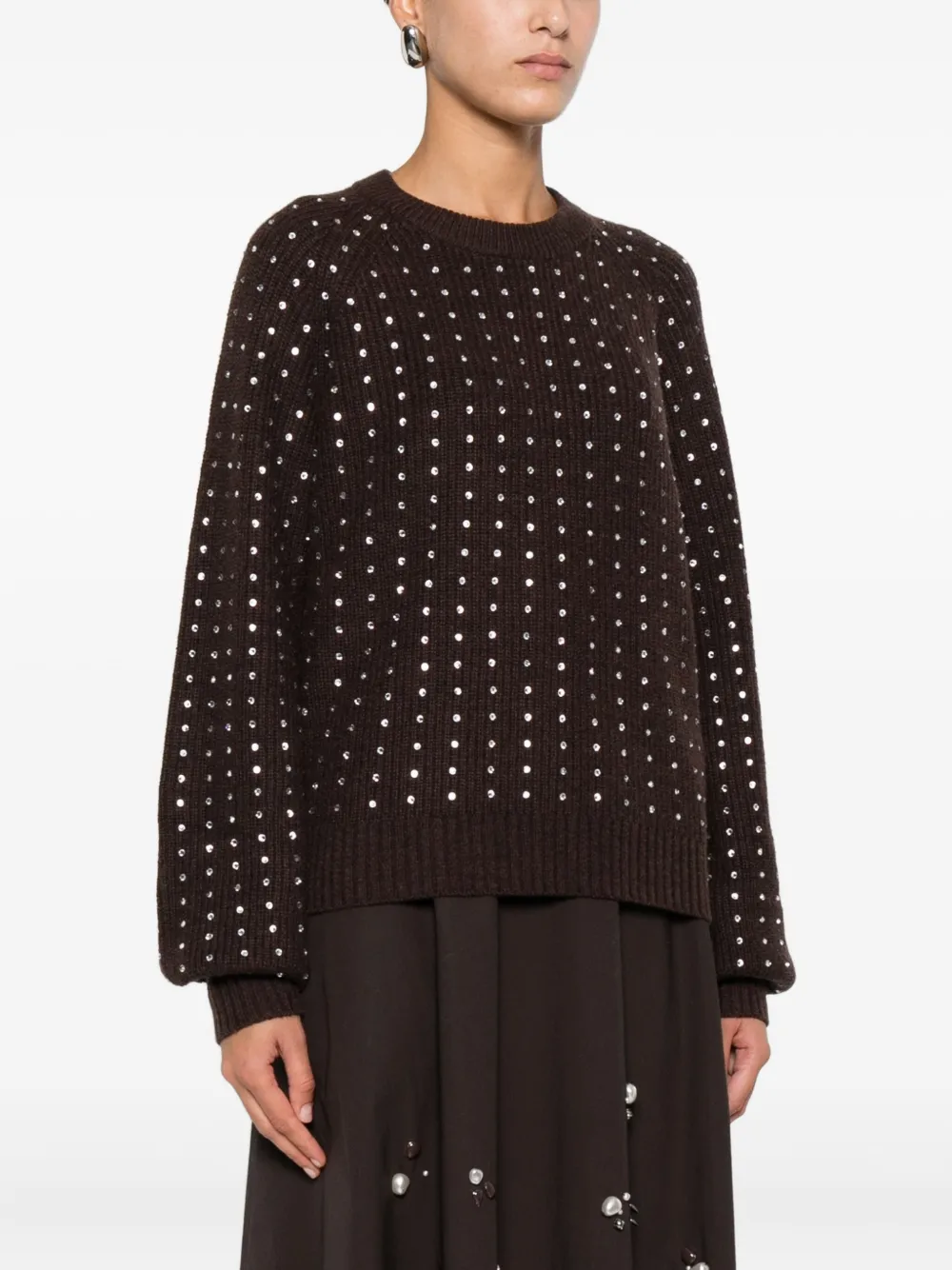 Marella Verfraaide trui met ronde hals Bruin