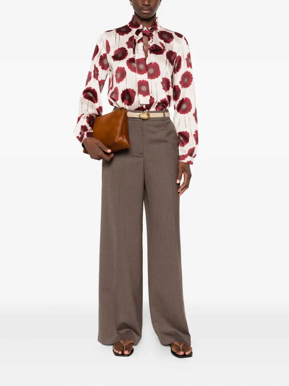 Marella floral-print tie-neck shirt - Beige