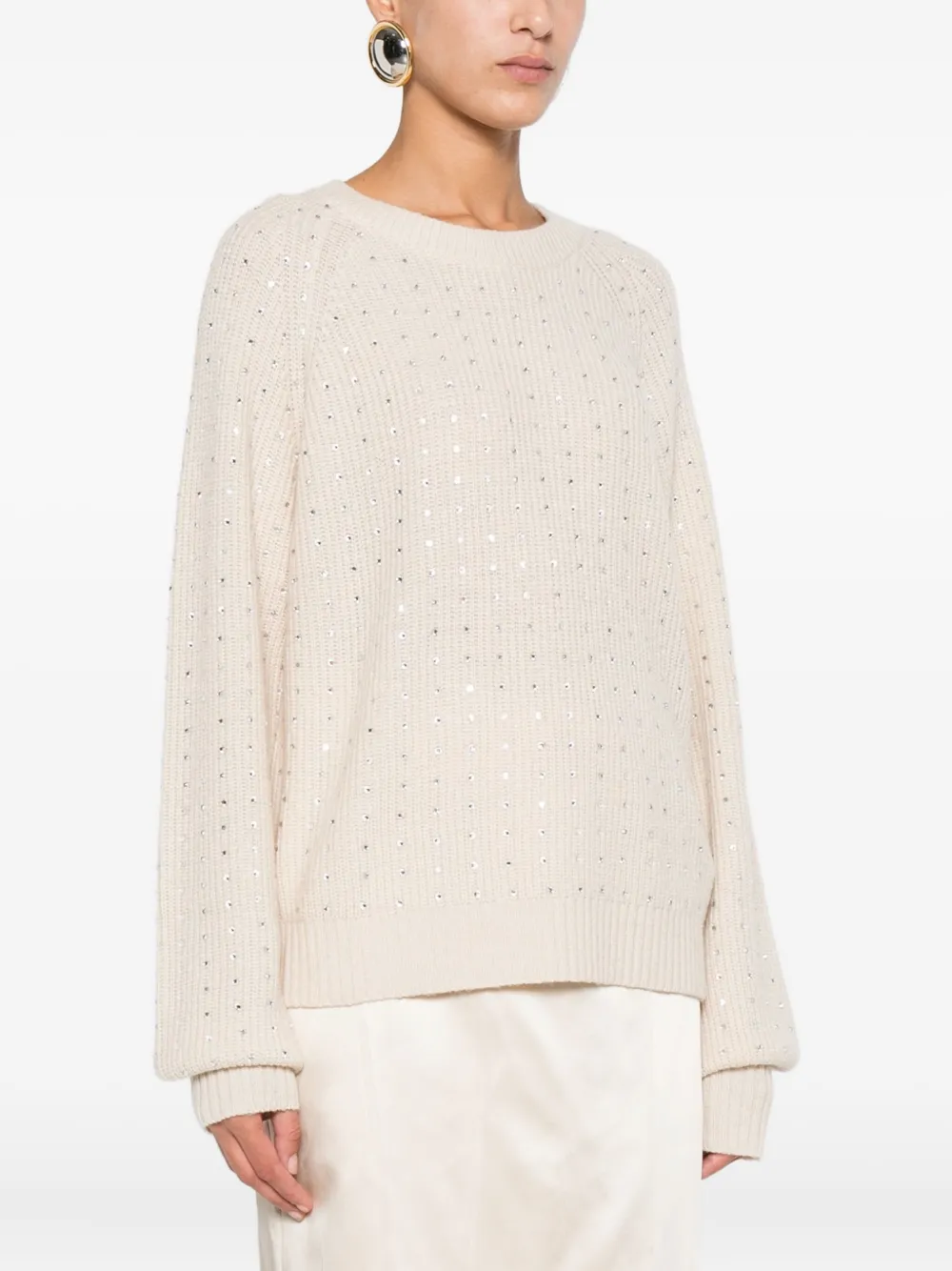 Marella Geribbelde trui met verfraaiing Beige