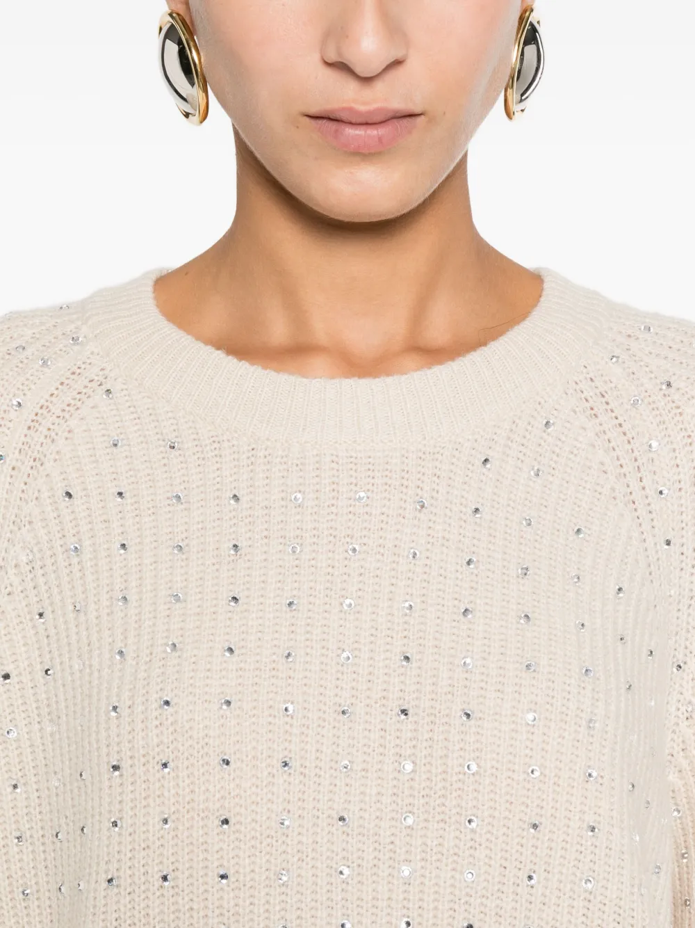 Marella Geribbelde trui met verfraaiing Beige