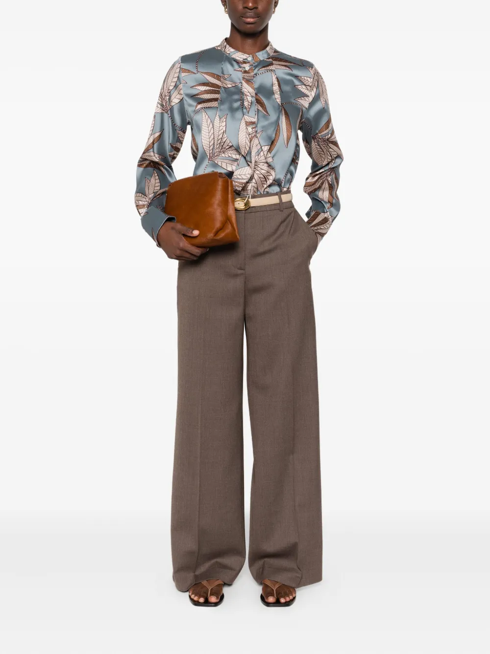 Marella leaf-print ruffled shirt - Blauw