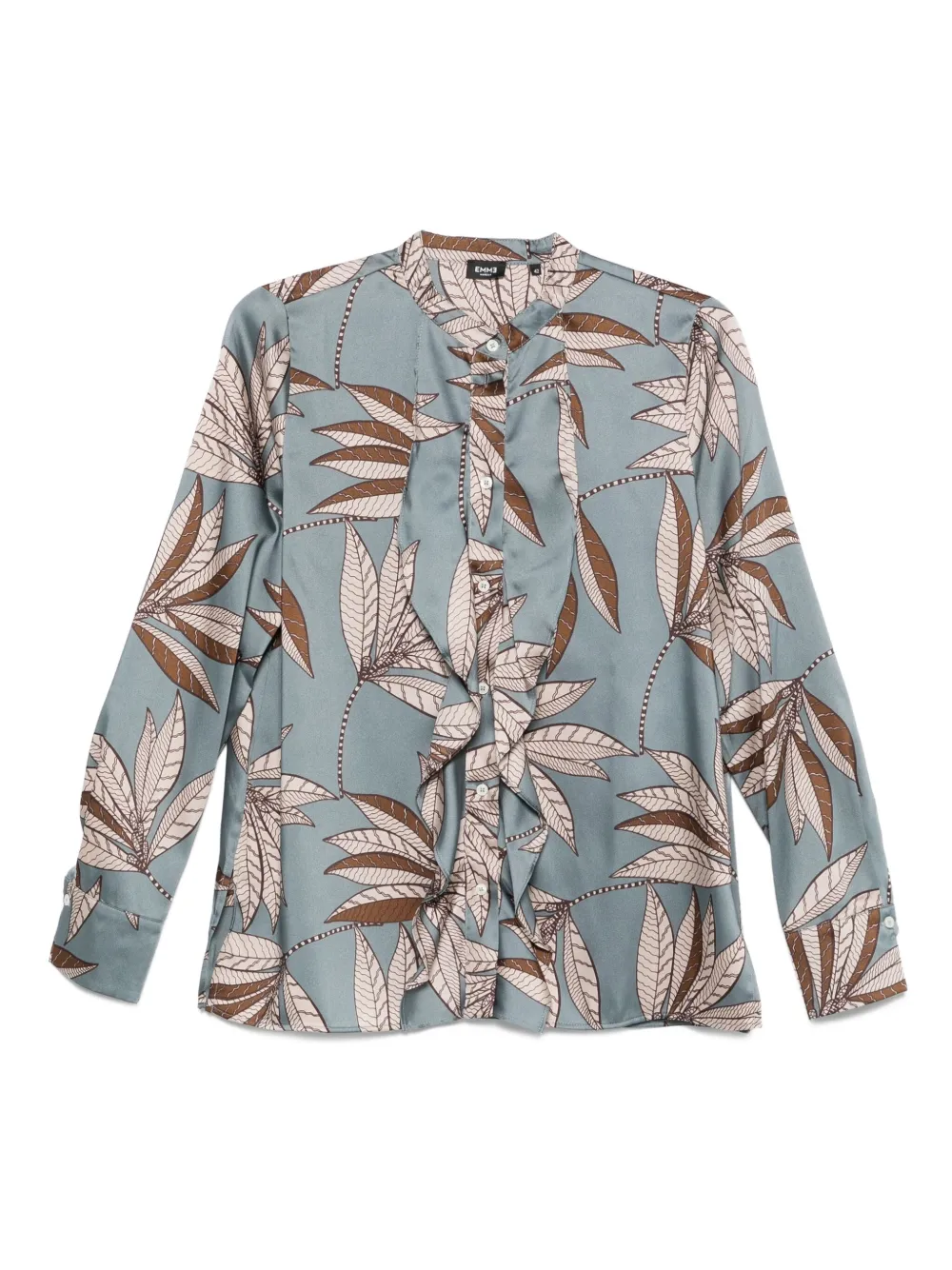 leaf-print ruffled shirt