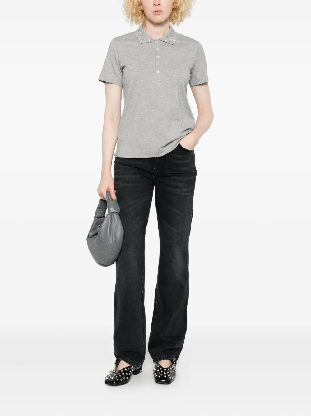 Marella embellished-collar polo shirt - Grijs
