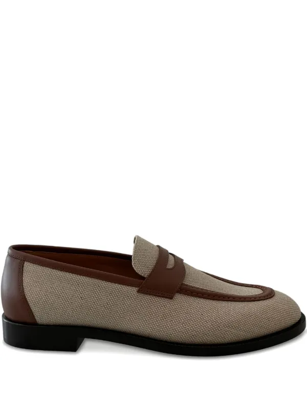 Loro Piana Sergio Leather-trimmed Canvas Loafers in Brown