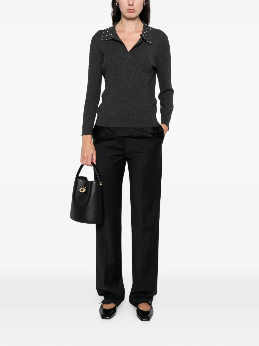 Marella Embellished-collared Sweater In Gray