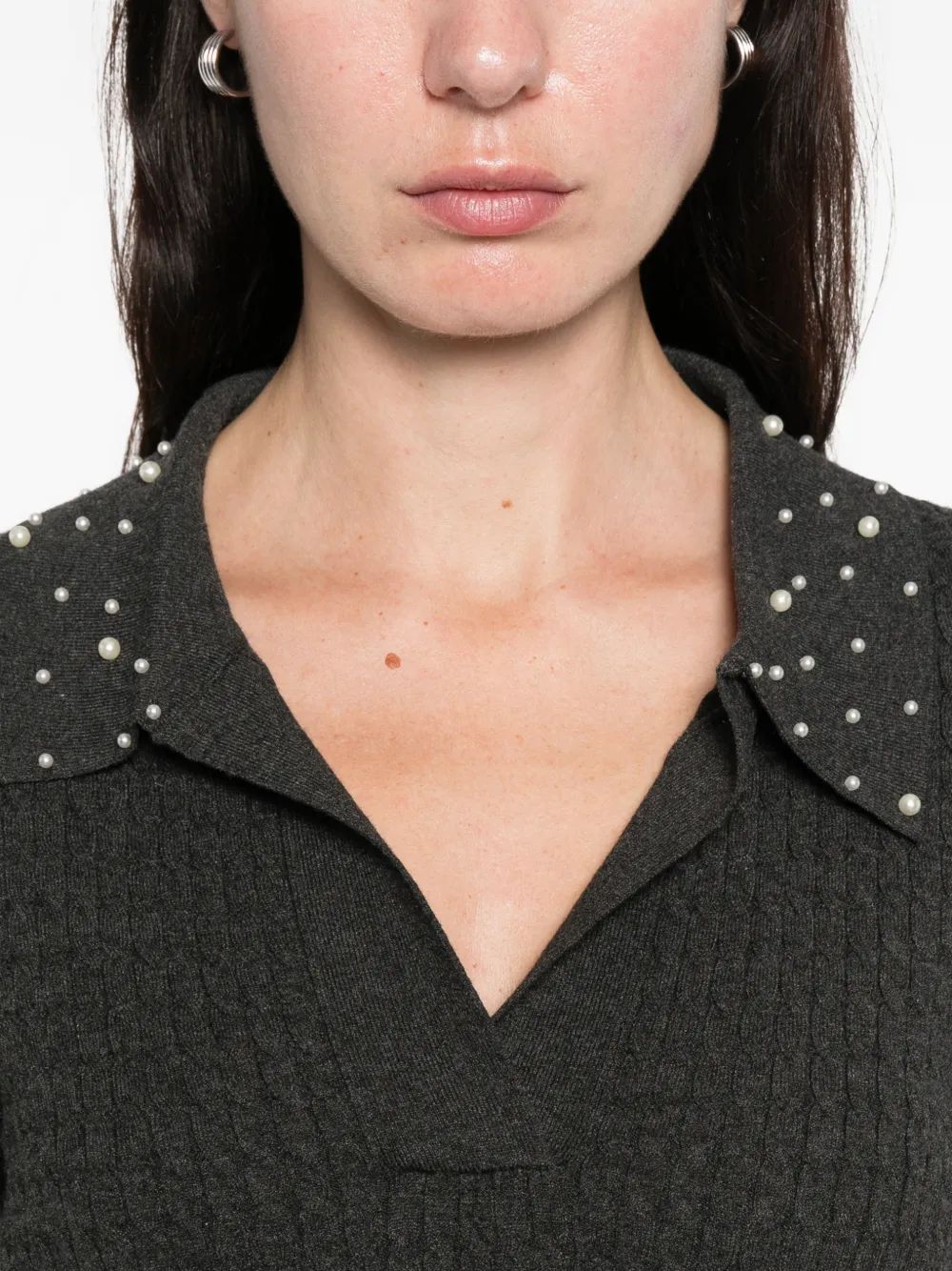 Marella Embellished-collared Sweater In Gray
