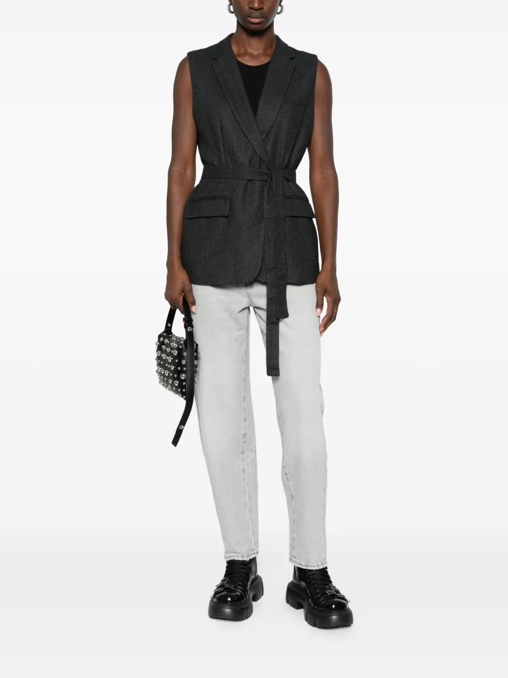 Marella Ursula Tie-waist Waistcoat In Gray