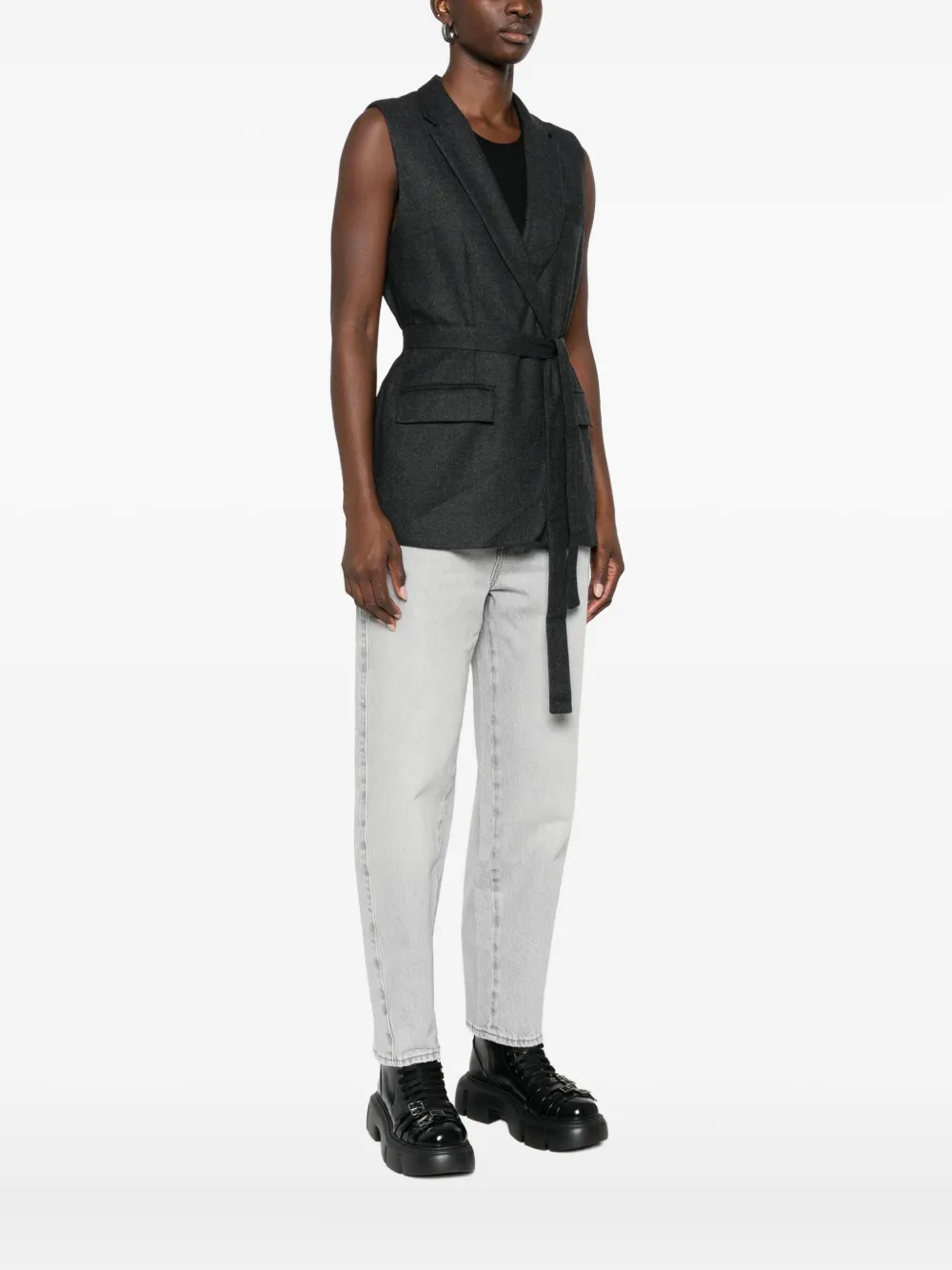 Marella Ursula Tie-waist Waistcoat In Gray