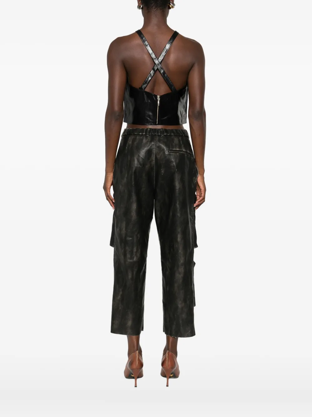 Marella Duero Leather Halterneck Top In Black