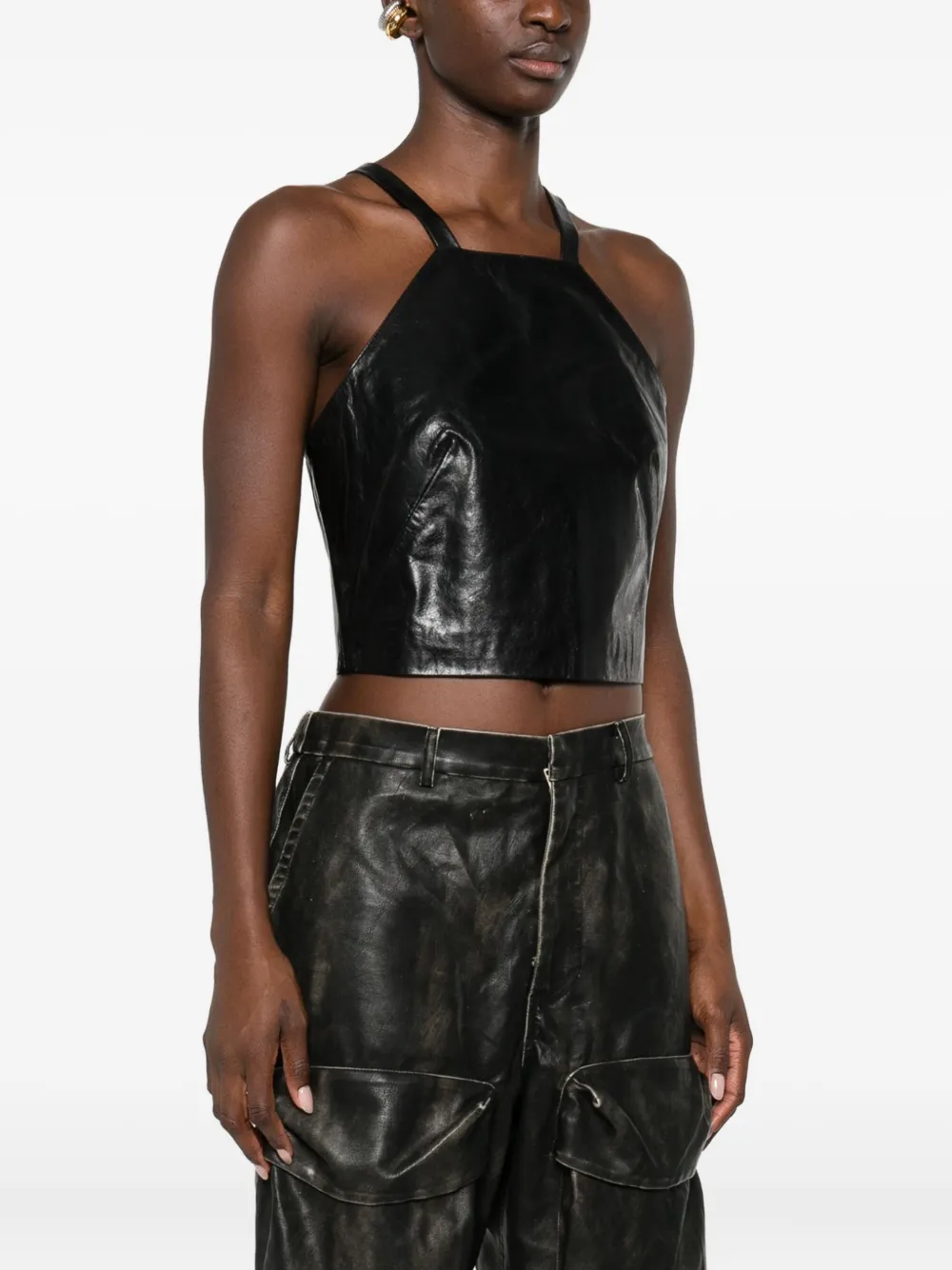 Marella Duero Leather Halterneck Top In Black