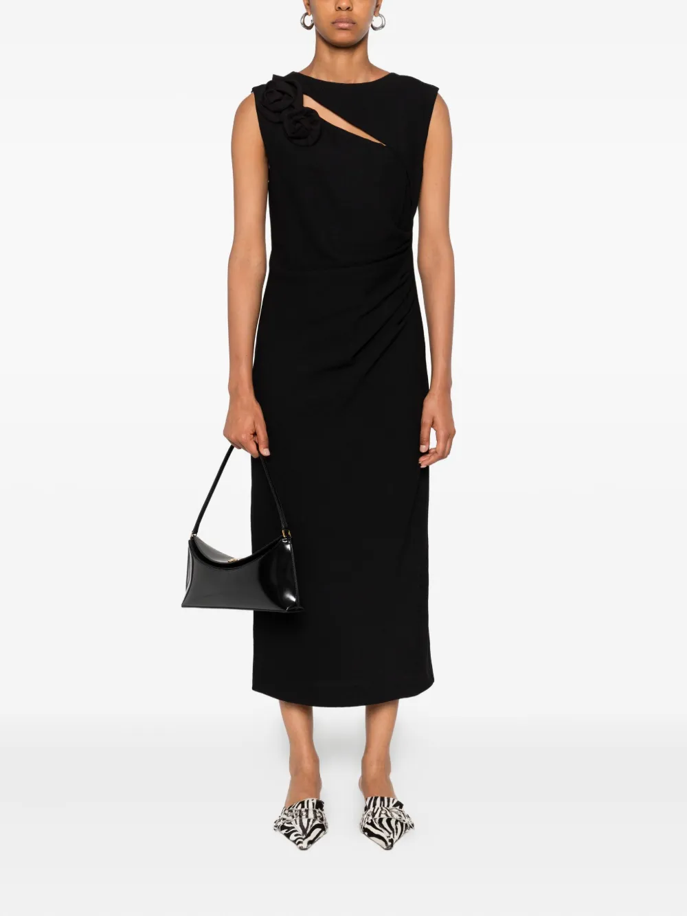 Marella rose-embellished sleeveless midi dress Zwart
