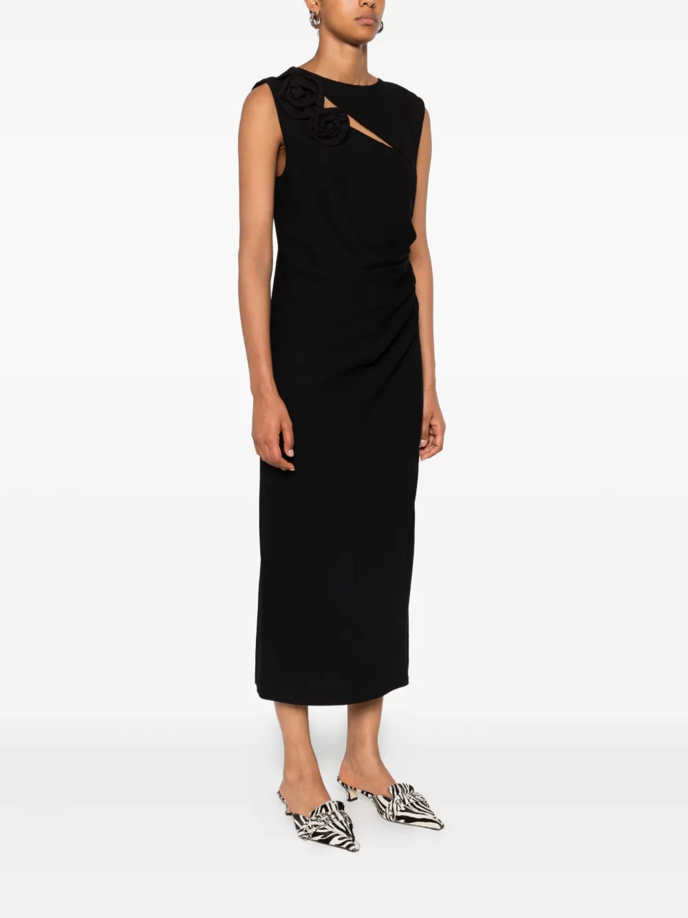 Marella rose-embellished sleeveless midi dress Zwart