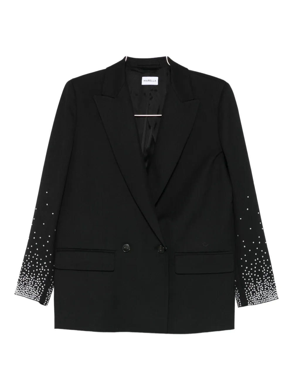 Marella Embellished-sleeve Double-breasted Blazer In Black
