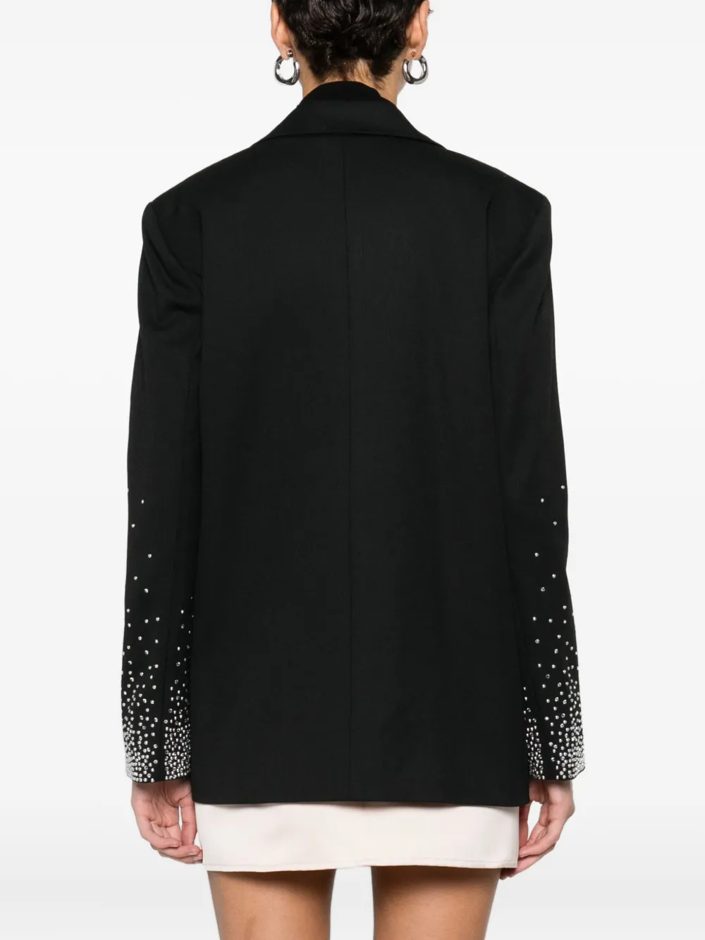 Marella Embellished-sleeve Double-breasted Blazer In Black