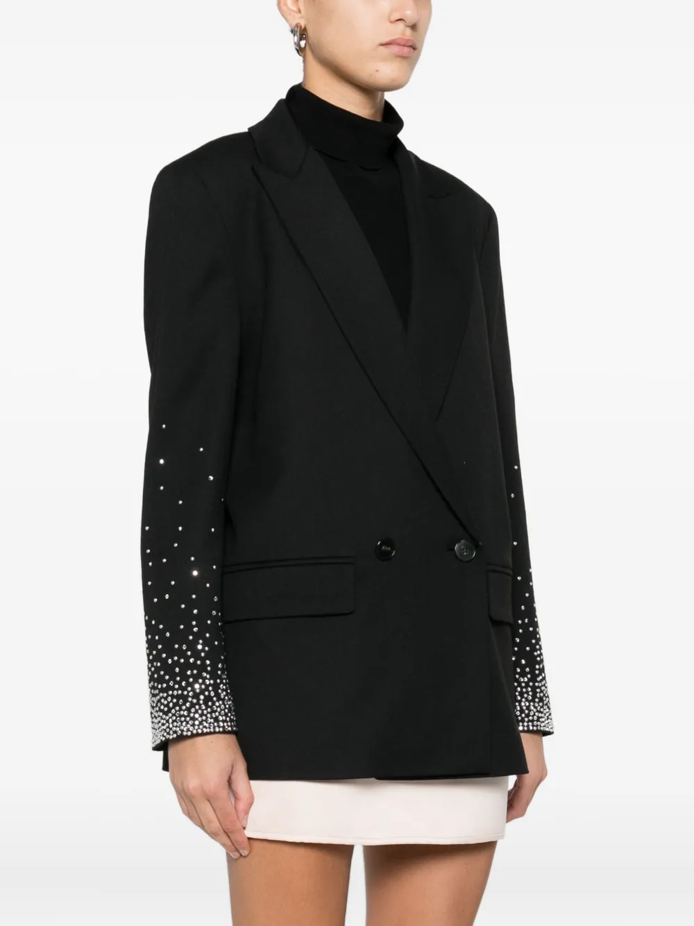 Marella Embellished-sleeve Double-breasted Blazer In Black