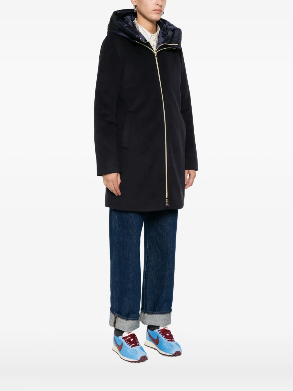 Marella Bacio Hooded Single-breasted Coat In Blue