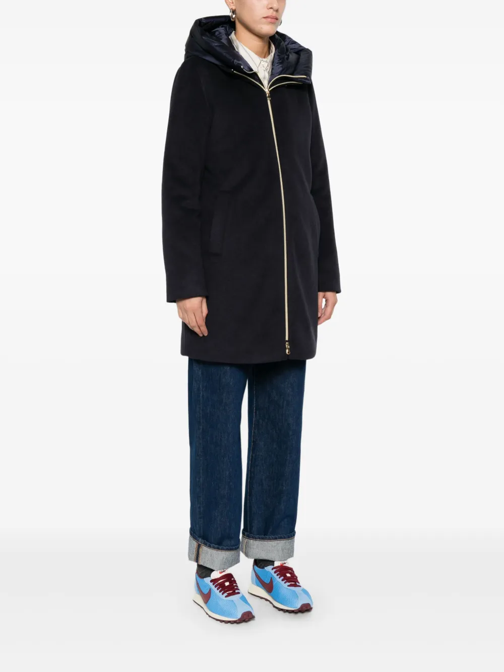 Marella Bacio jas met enkele rij knopen en capuchon Blauw