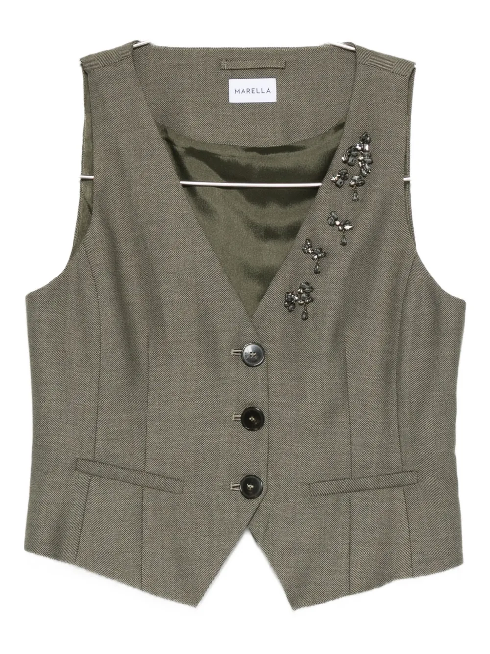 Marella Embellished Button Waistcoat In Gray