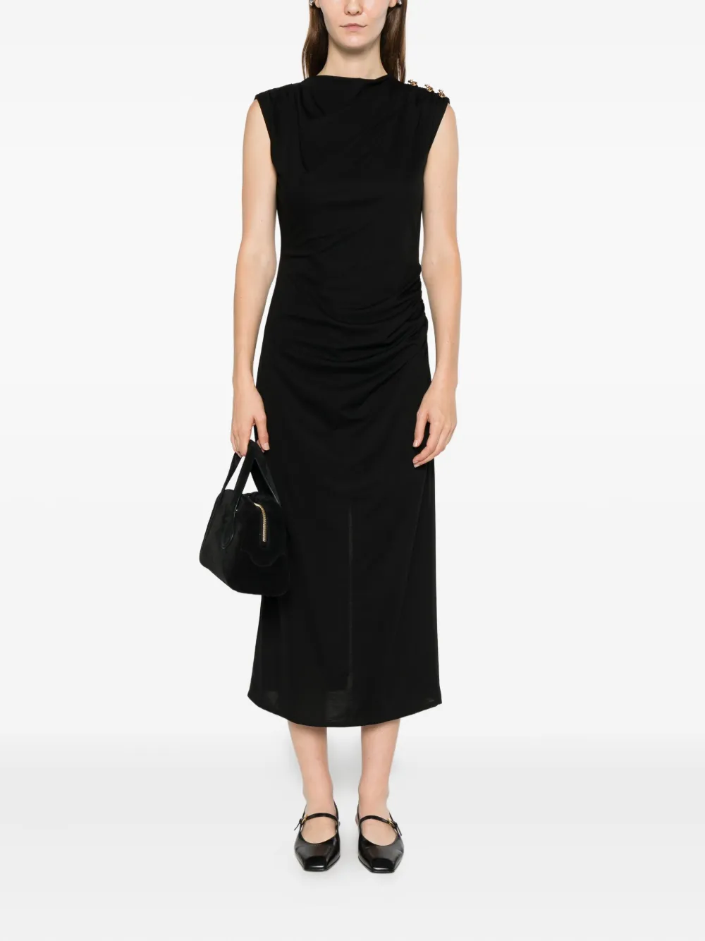 Marella button draped dress - Zwart