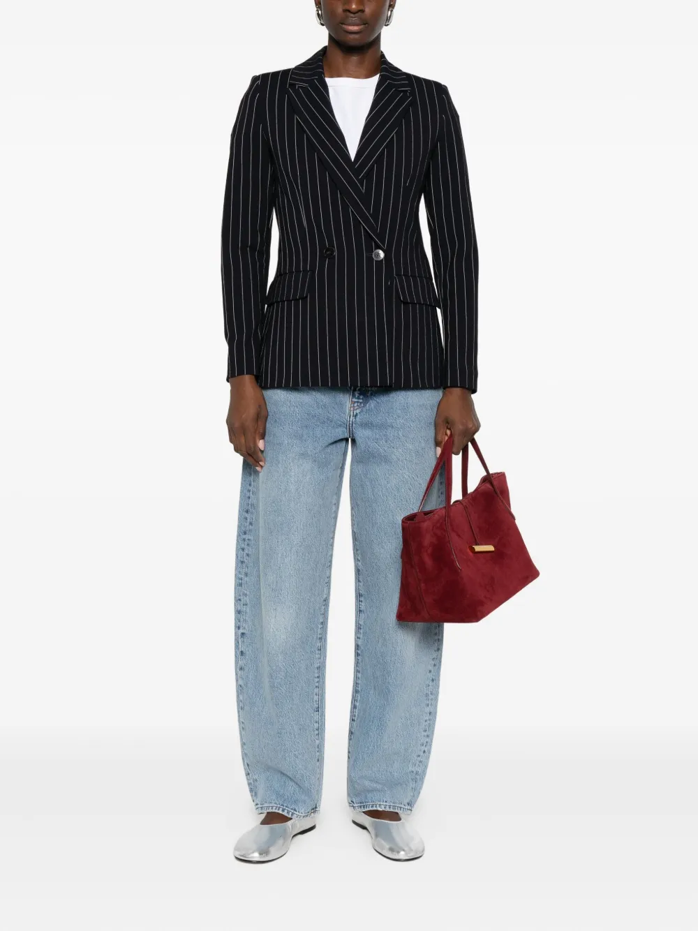 Marella Drink Pinstripe Double-breasted Blazer In Black