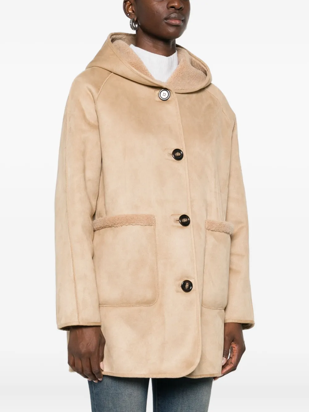 Marella Jas van imitatielamswol met capuchon Bruin