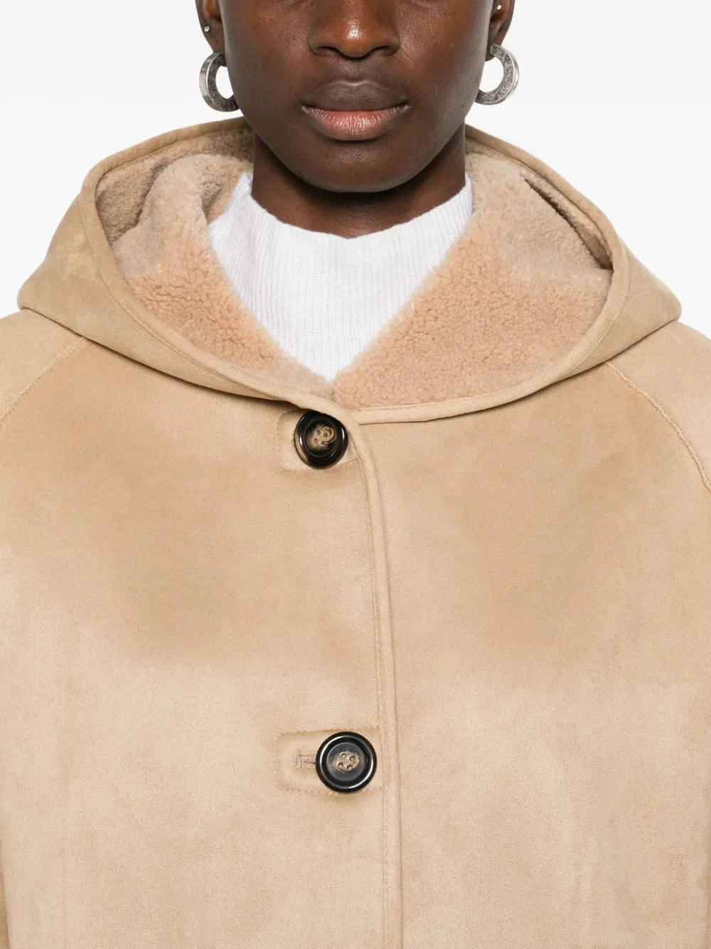 Marella Jas van imitatielamswol met capuchon Bruin