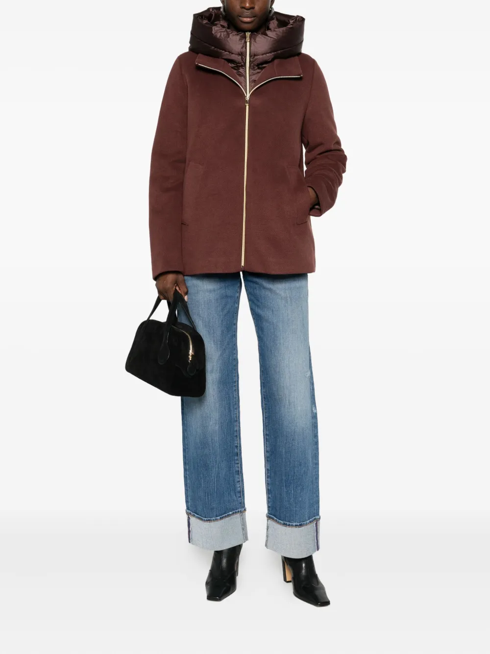 Marella Sorriso Hooded Zip-up Jacket In Brown