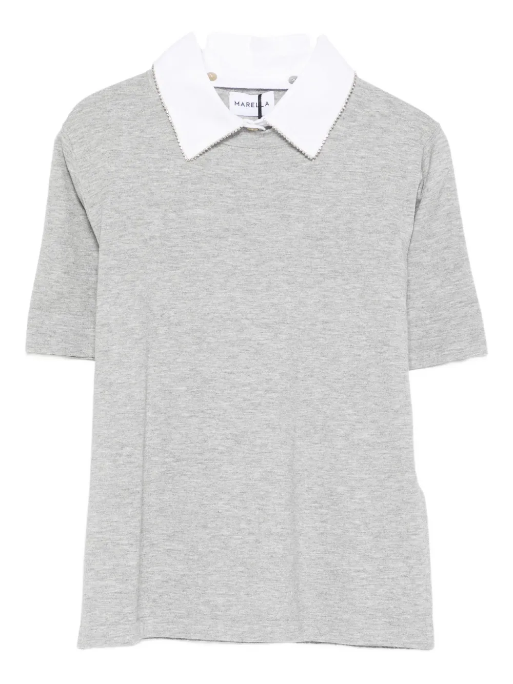 Marella embellished-collar short-sleeve top Grijs
