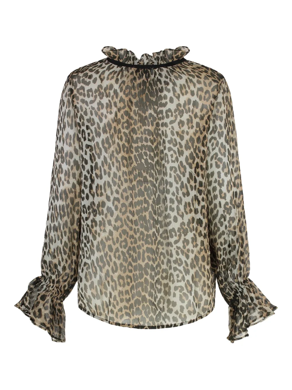 GANNI leopard-print frill-cuff blouse Bruin