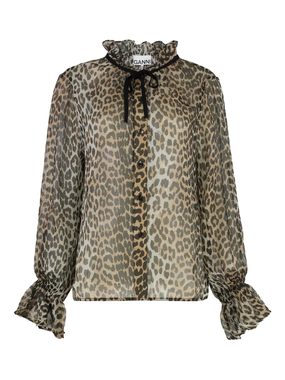 GANNI leopard-print frill-cuff blouse Bruin