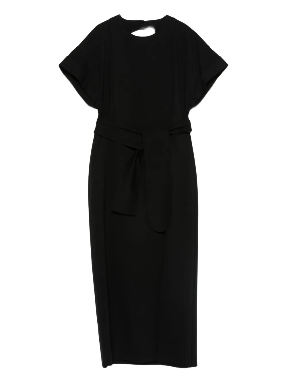 Akris Punto Xl Dot Cutout Short-sleeve Belted Midi Slit Dress In Black