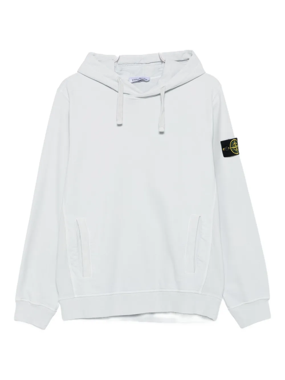 Stone Island Men's White Logo-badge Relaxed-fit Cotton-jersey Hoody In Blue