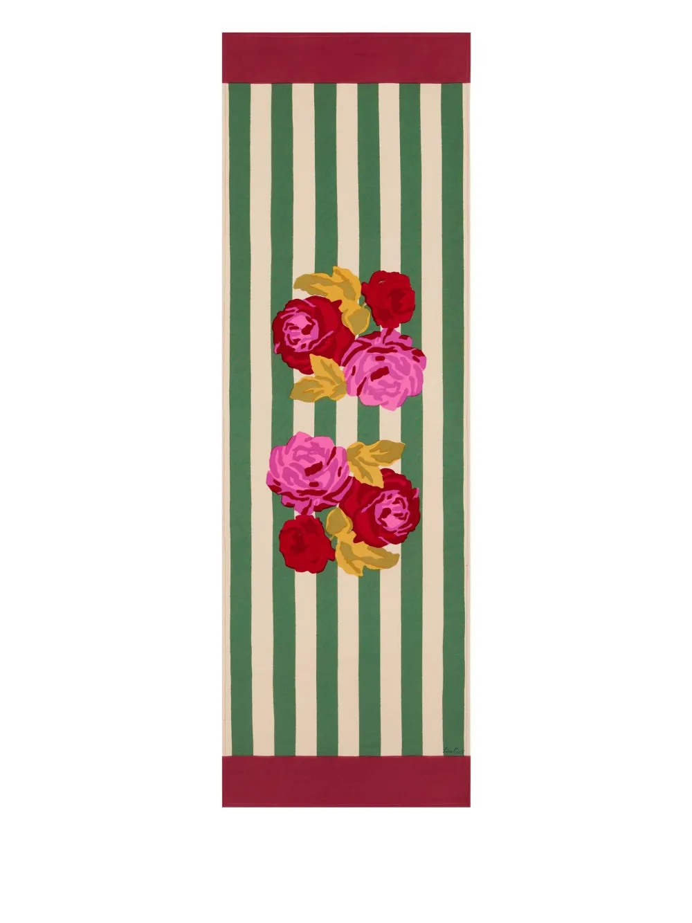 Lisa Corti Rose-print Striped Table Runner In Neutral
