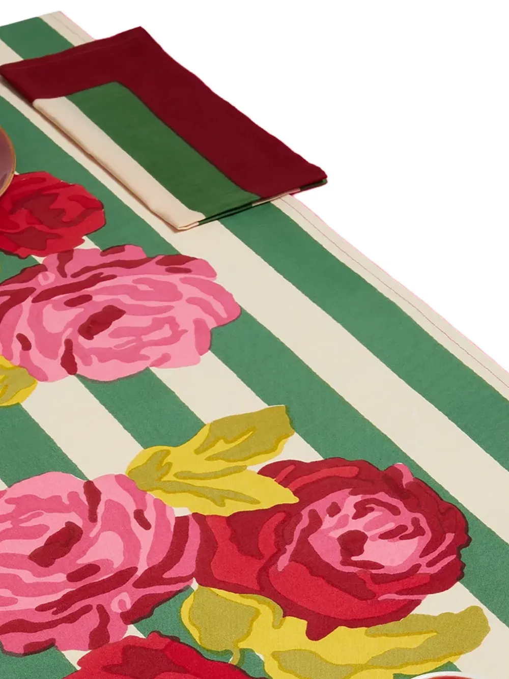 Lisa Corti Rose-print Striped Table Runner In Multi