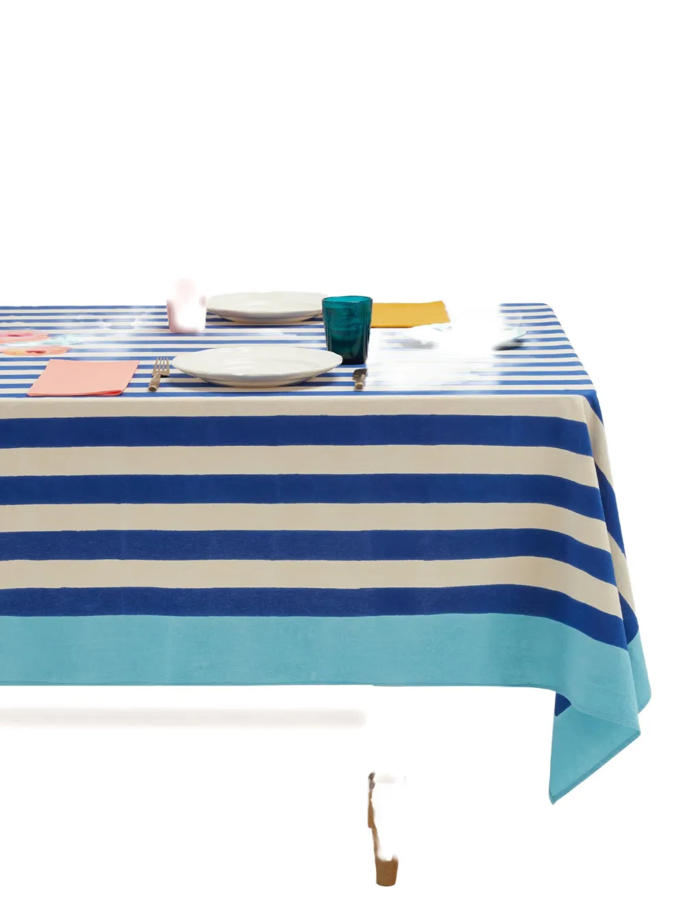 Lisa Corti Nizam Stripe Floral Tablecloth (140cm X 240cm) In Blue