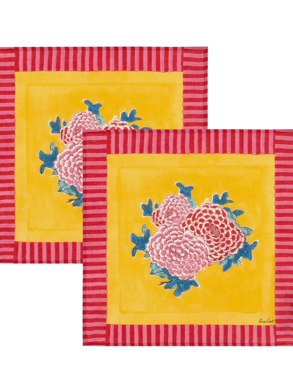 Lisa Corti Arabesque Corolla Floral-print Cotton Napkins (50cm X 50xm) In Yellow