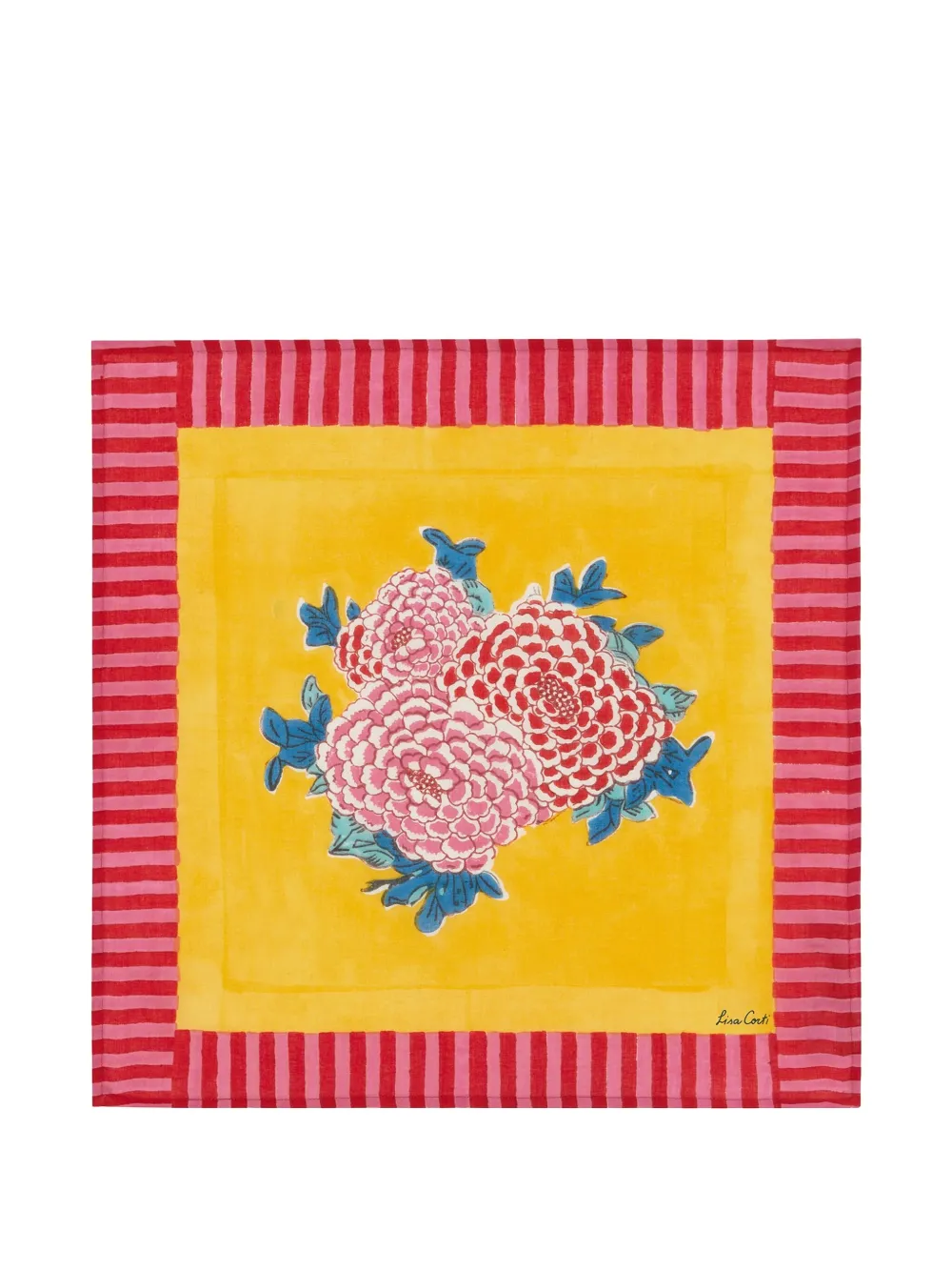 Lisa Corti Arabesque Corolla Floral-print Cotton Napkins (50cm X 50xm) In Yellow