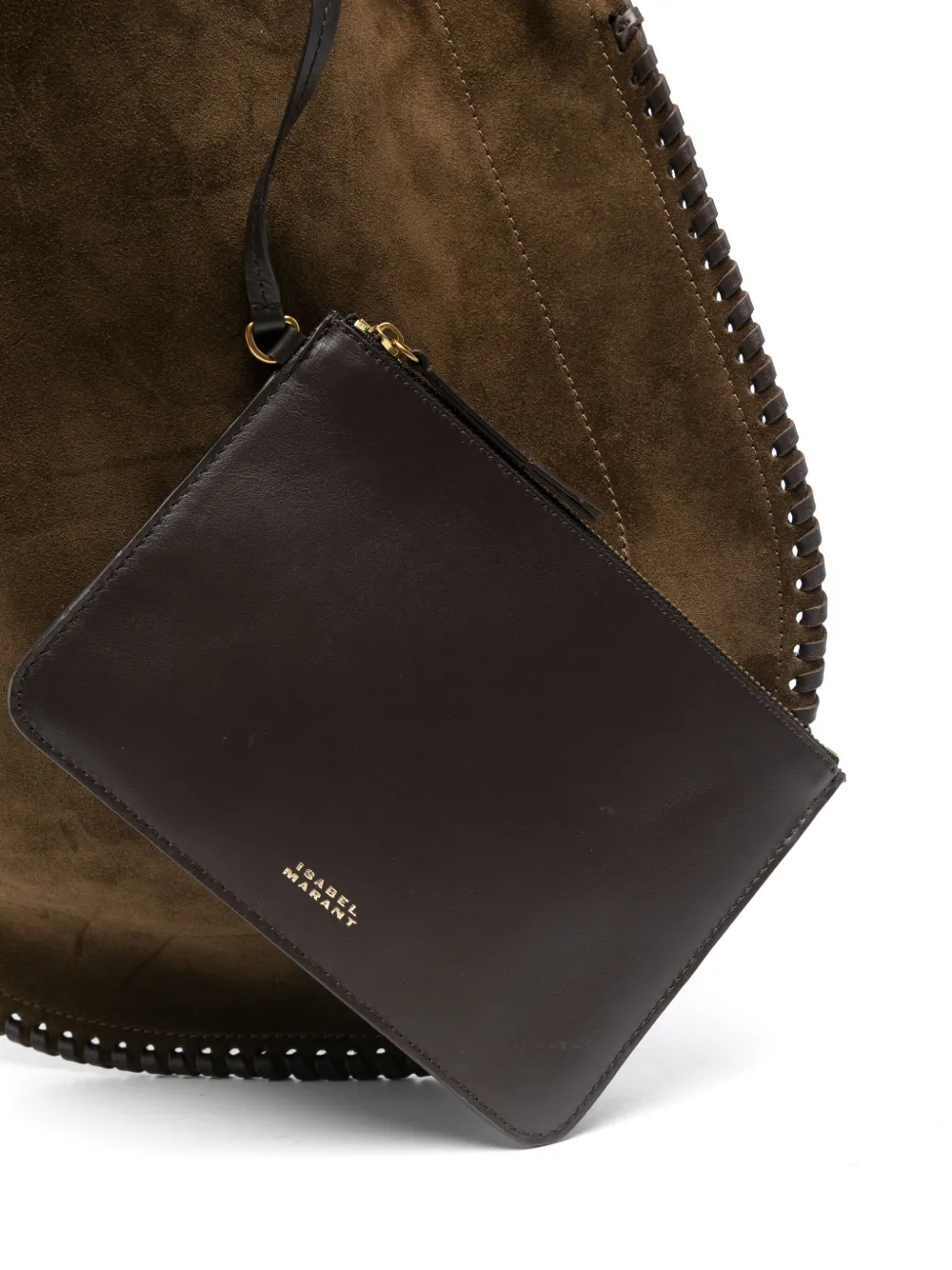 ISABEL MARANT Suède clutch met gevlochten afwerking Bruin